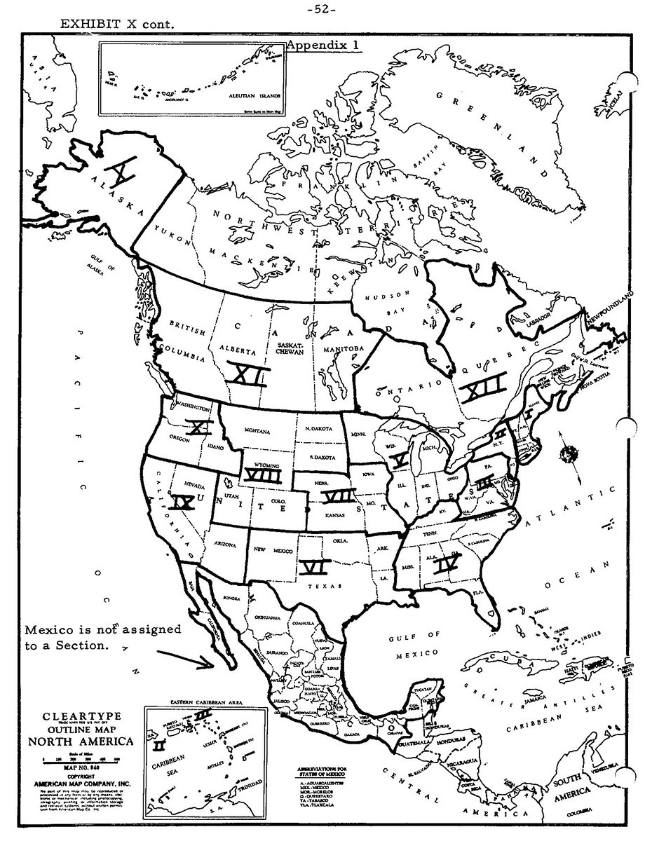 Section map of the COT showing that Mexico is not yet assigned to a section. 